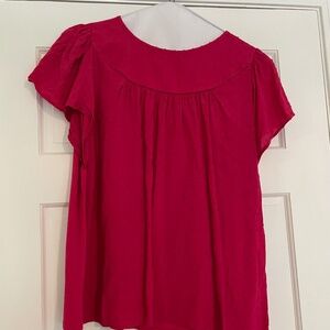 LOFT - raspberry colored short sleeve blouse. size L
